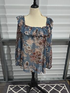 torrid Blue Floral Ruffle-Neck Peasant Blouse Size 3X